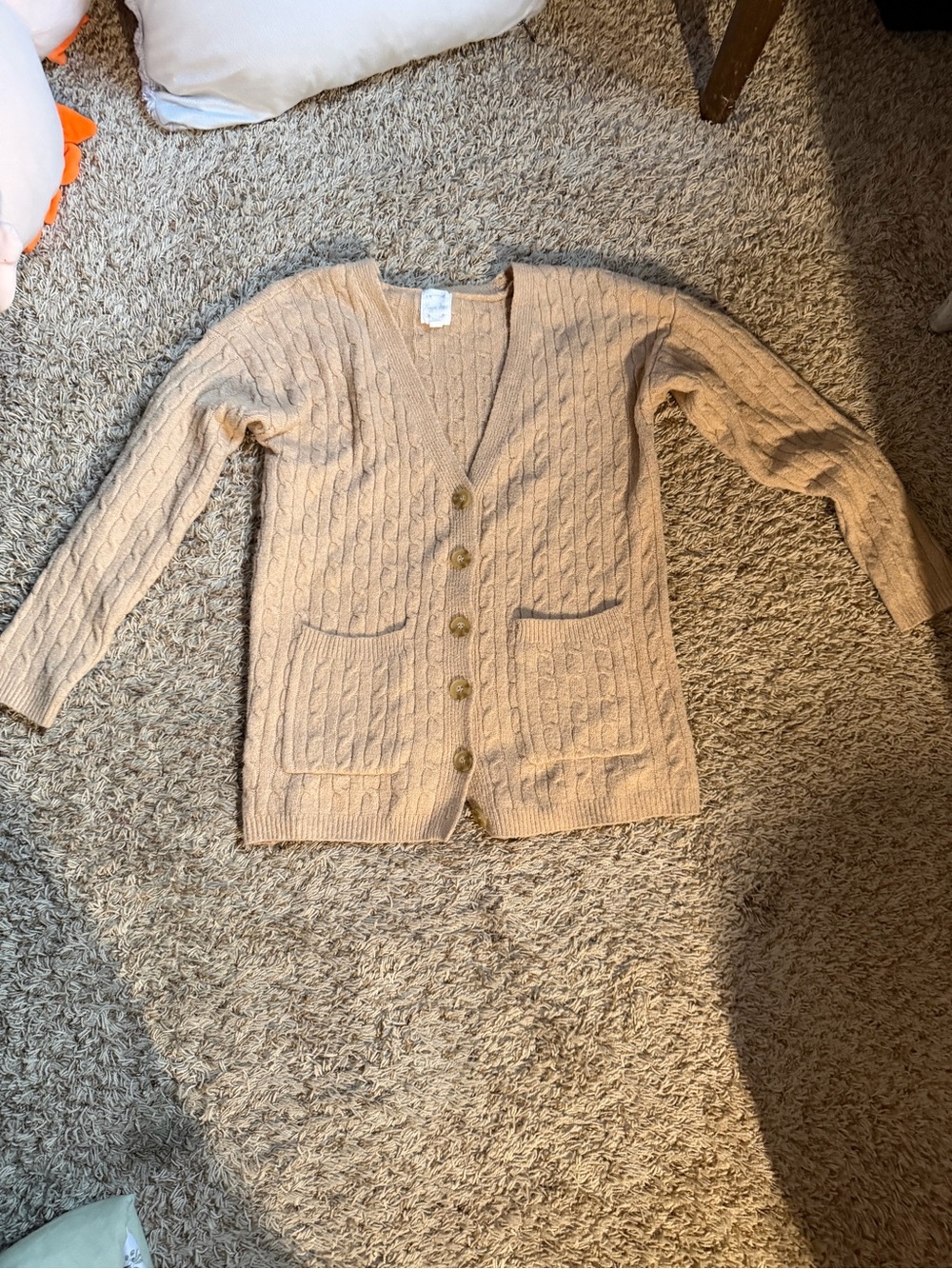 Hippie Rose Beige Cable Knit V-Neck Cardigan